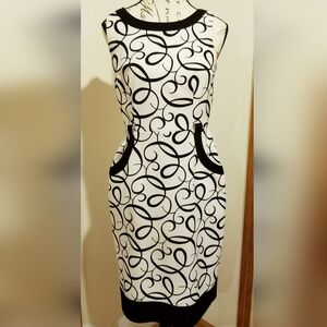 London Times Black & White All Over Artcore Swirl Sleeveless Dress Size 4